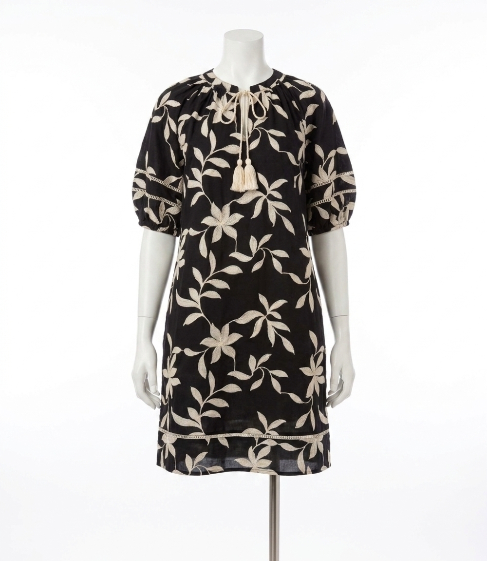 NEW KAREN KANE puff sleeve tassel dress - petite in black